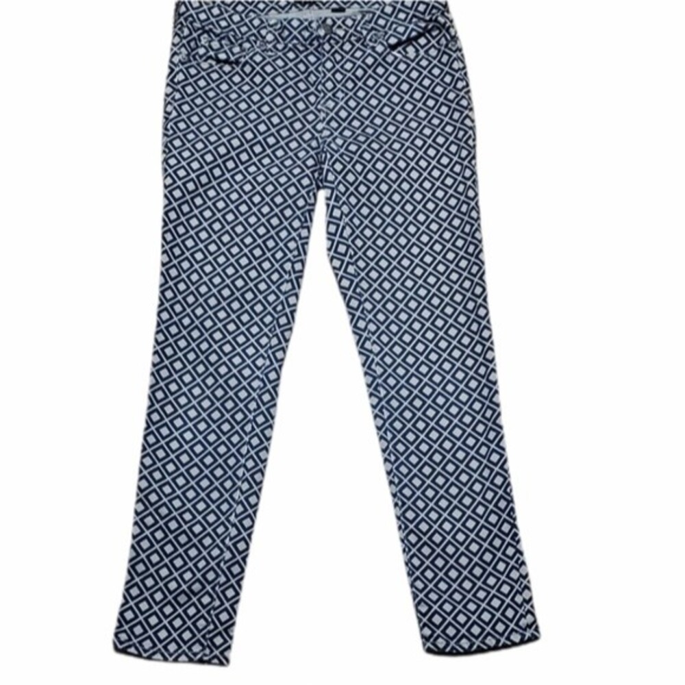 Jcrew Womens Grey Blue Geometric Diamond Stretch Cropped Skinny Jeans